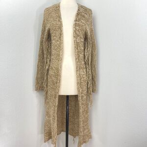 Lira Loose Knit Fringe Cardigan Duster Small Open Front Boho Chic Southwestern